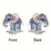 2D Flat Acrylic Elephant Ornament Pink Ears Blue Rhinestone Elephant