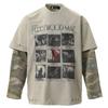 DRIPX Camouflage Patchwork Vintage T-shirts Nep Twee Delig Lange Mouw Tee Tops Heren Streetwear Harajuku Oversized Hip Hop T-shirts