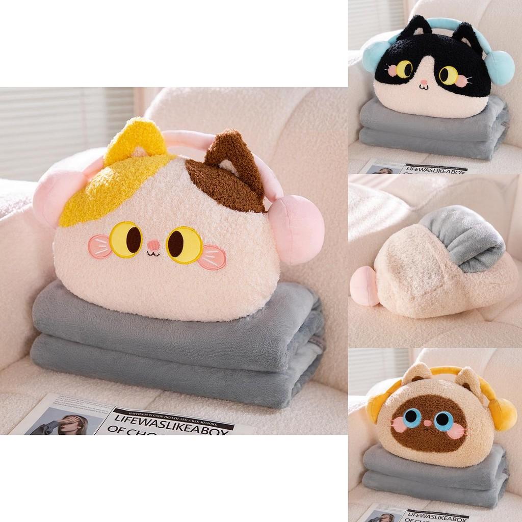 Cat Animal Pillow Cover With Foldable Blanket For Home And Car Use