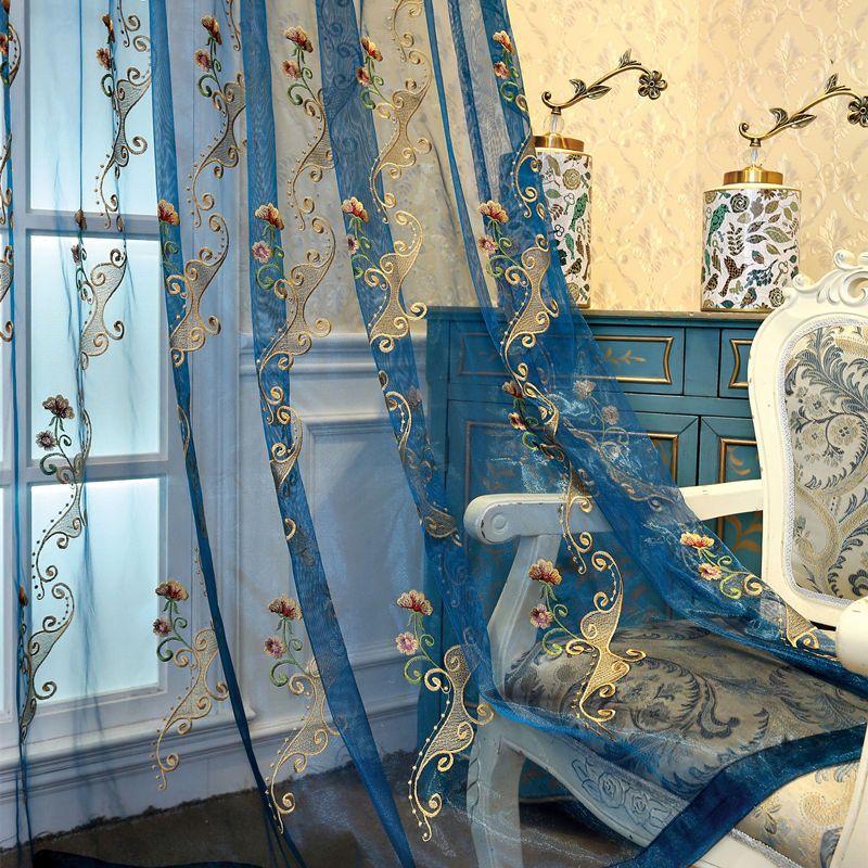 

Прозрачные шторы с вышивкой в ​​европейском и американском стиле - защита от ультрафиолета, дизайн карманов для штанги для декора гостиной, спальни, кухни и офиса 150*270CM