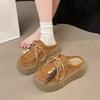 Thick-soled heightening bag head slippers for women to wear outside the autumn new retro kangaroo shoes, half a tow