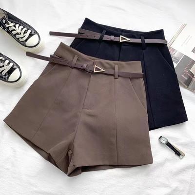 Women Solid Casual Shorts With Belted High Waist Chic Shorts Office Lady A-line Shorts Female Trousers Spring Summer