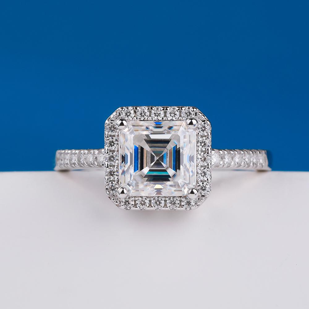 7x7mm Asscher Cut Full Moissanite Ring for Women CopperSquare Halo Diamond Engagement Ring Wedding Bands Jewelry