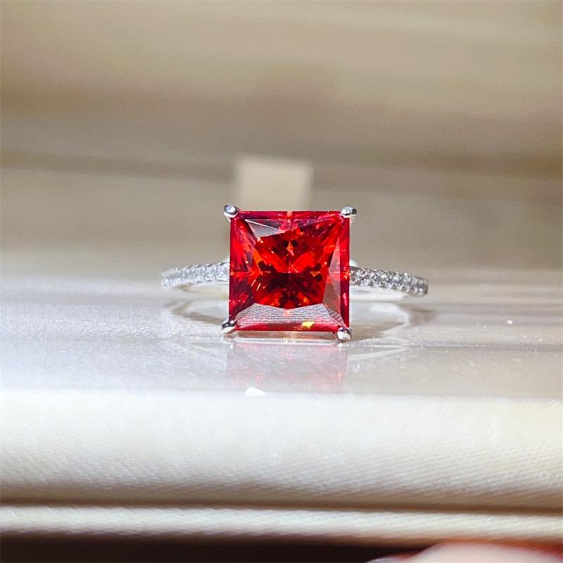 Red Princess Square 5-Carat Moissanite Ring: Elegant European & American Style for Women