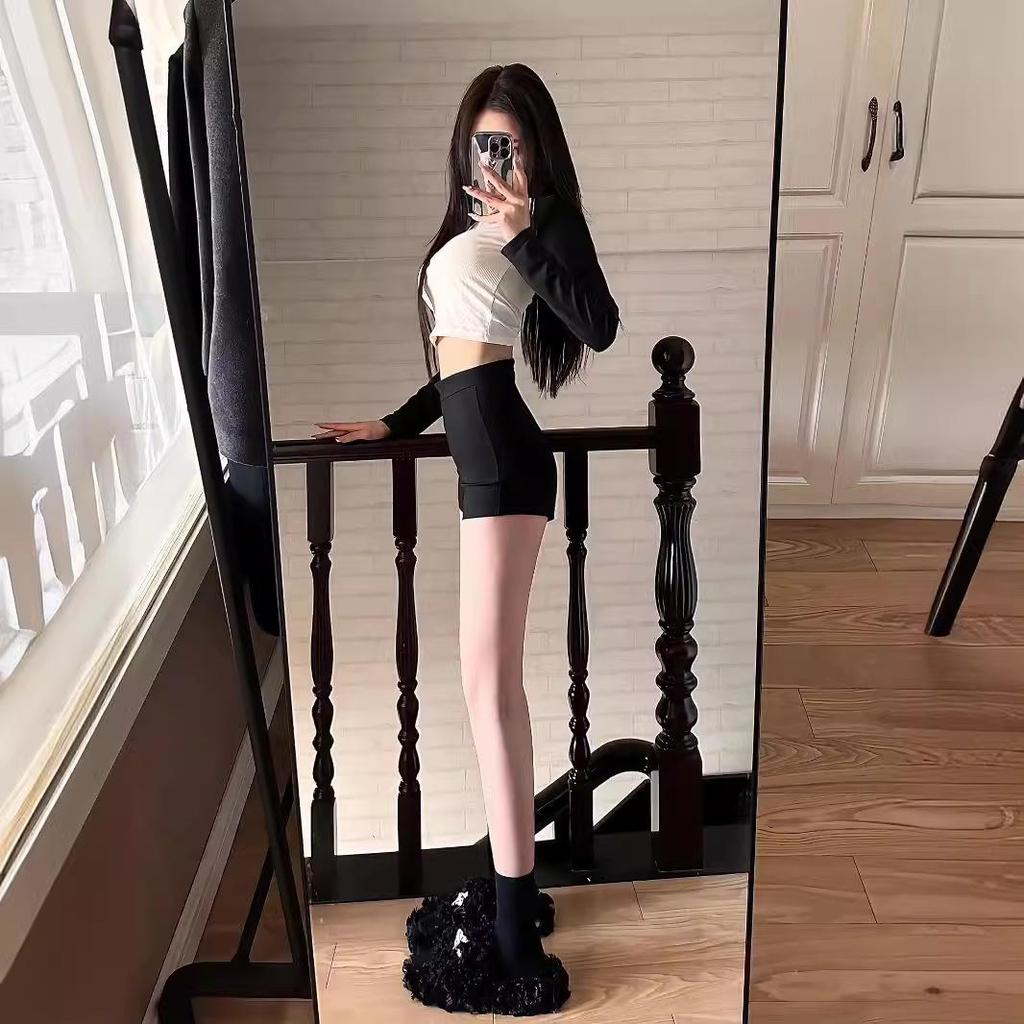 2024 Summer High Waist Black Booty Shorts - Slim Fit Elastic Casual Hot Pants for Women