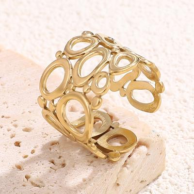 DLHP Irregular Stainless Steel Hollow Out Wide Rings Fashion Adjustable Opening Rings For Women Trend Wedding Jewelry Gifts