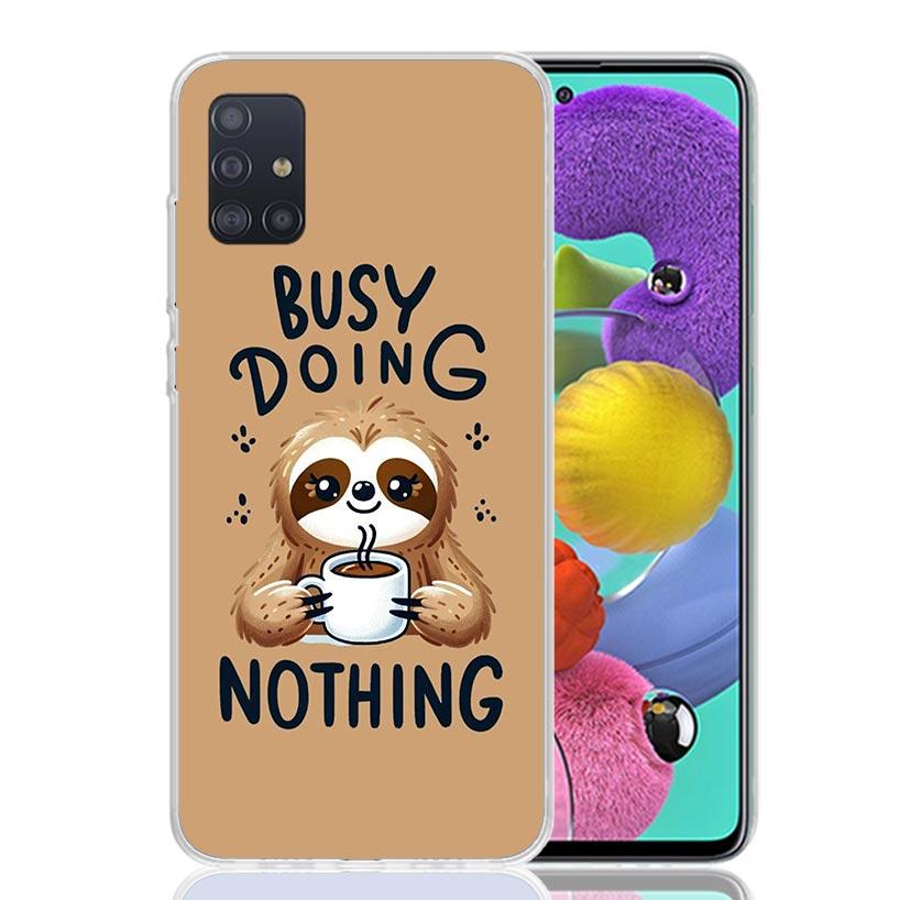 Animal Cute Cartoon Sloth Coffee Phone Case For Samsung Galaxy A52 A32 A22 A12 A02S A50S A30S A51 A31 AA71 Note 20 Ultra 10 S10