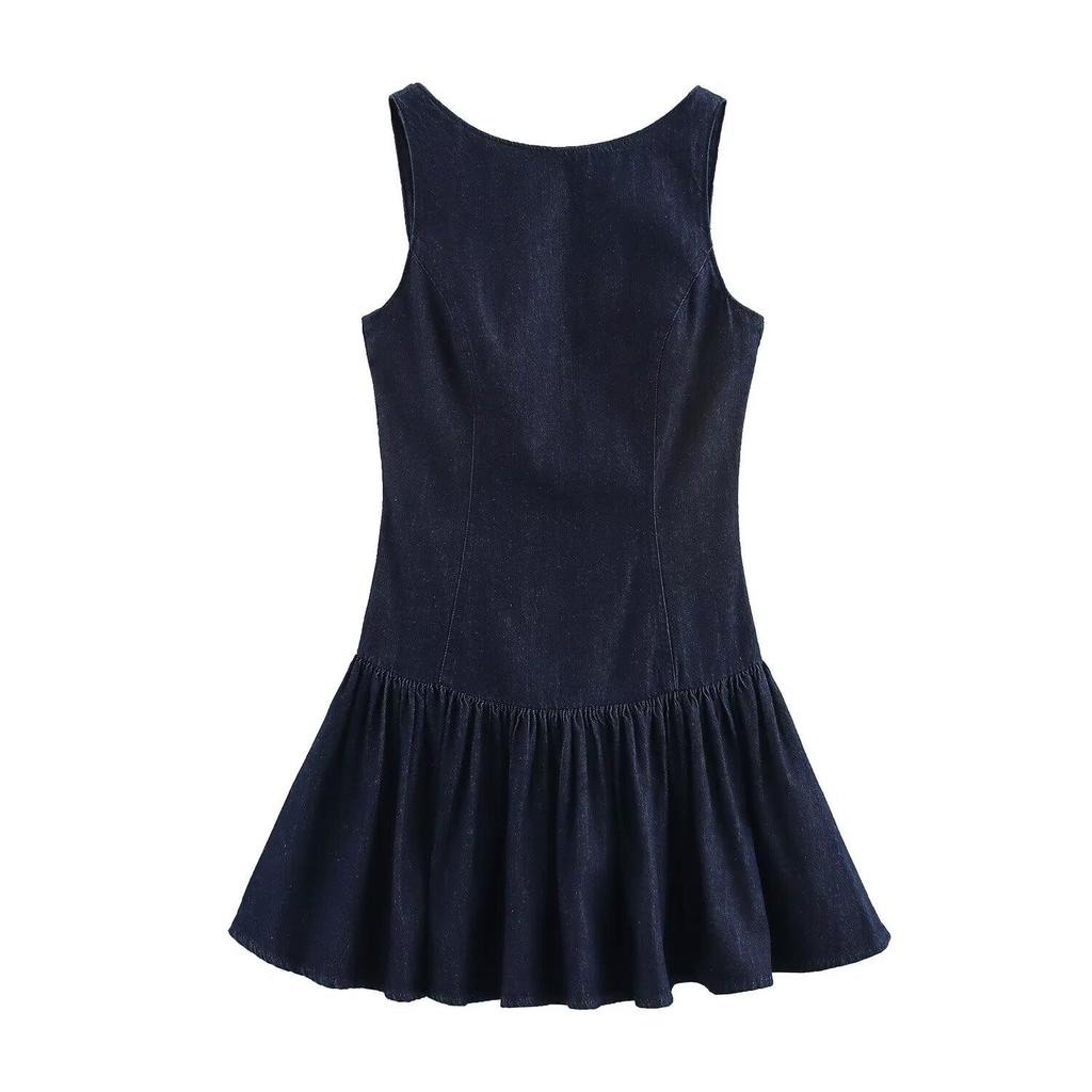 2025 Spring/Summer Women's Slim Fit Layered Backless Denim Dress