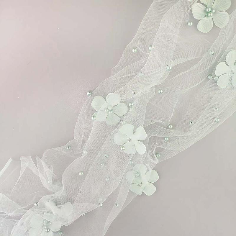 1 ярд 3D цветочная вышивка мягкая сетка жемчужный цветок кружево платье бисерный тюль кружево нигерийская ткань костюм DIY швейные поделки 1Yard