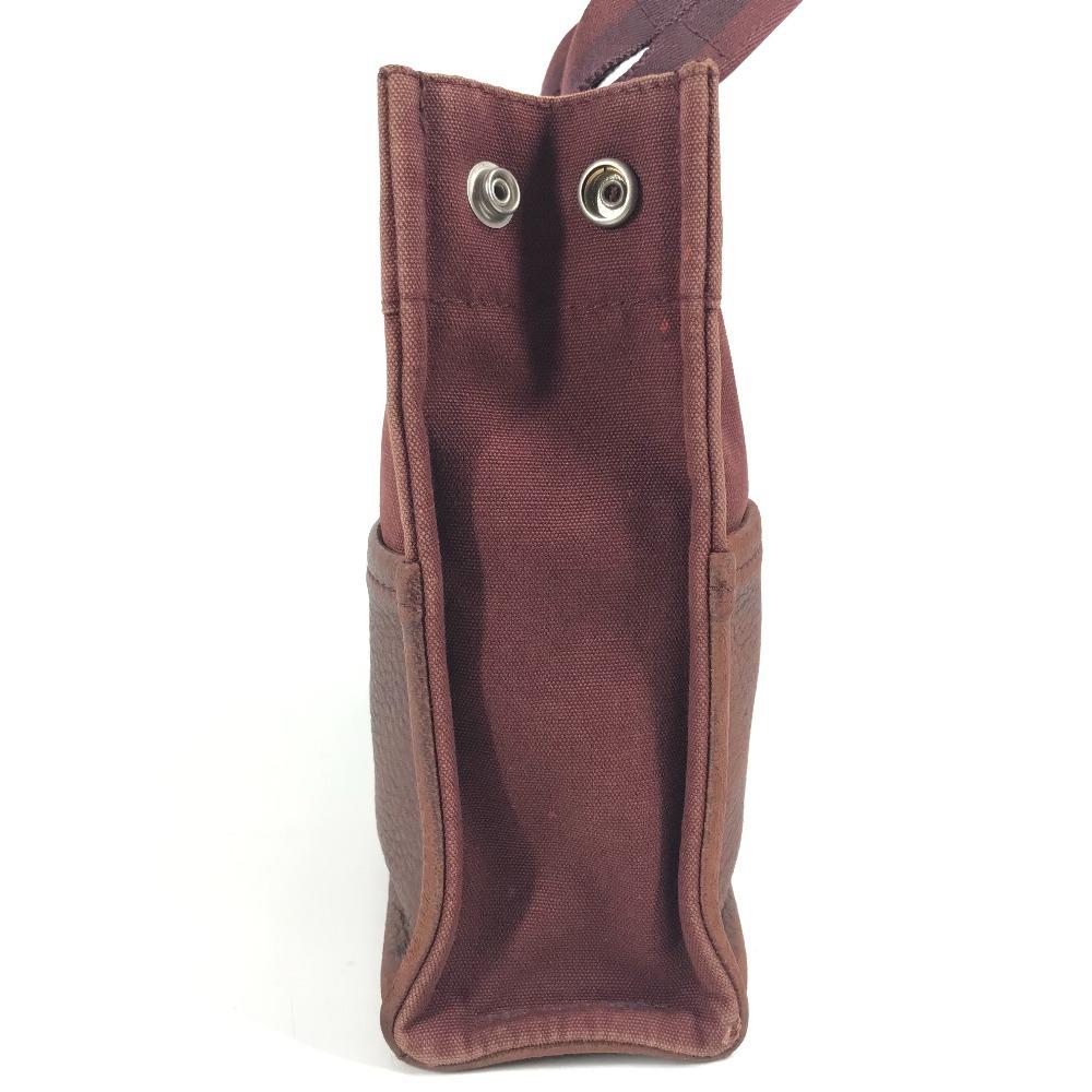 HERMES Half Leather Fourre ToutPM Tote Bag Hand Bag Leather/Canvas wine-red