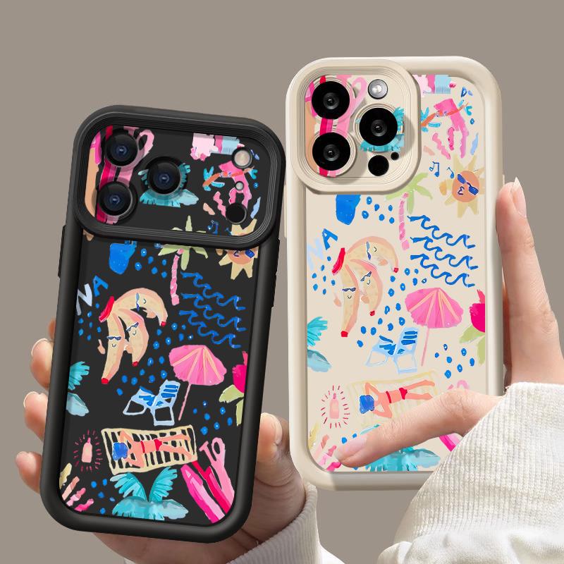 Shockproof Phone Case For iPhone 17 Pro Max Cartoon Vacation Painting Silicone Cover For iPhone 16 Pro Max Cover iPhone 15 14 13 12 11 16E Air
