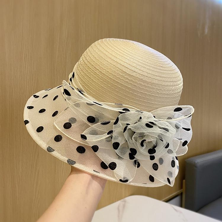 Hat temperament elegant flower bucket hat British summer new breathable versatile basin hat top hat