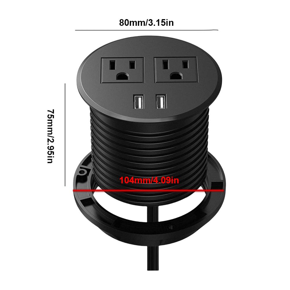 Table Power Grommet Outlet 2M Extension Cord Table Outlets 2 USB/1 USB + PD 18W Type C Ports for Office PC Desk Cable Cord Cover