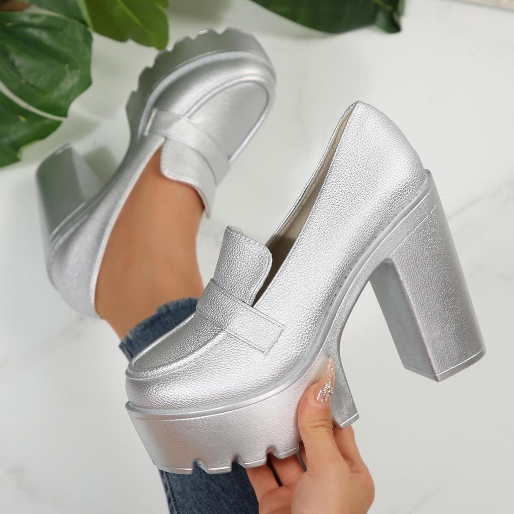 Grandes Pointures Polyvalentes Confortables Talon Épais Mary Janes Mode Talons Hauts Chaussures Simples pour Femmes Bout Rond Caoutchouc 2026