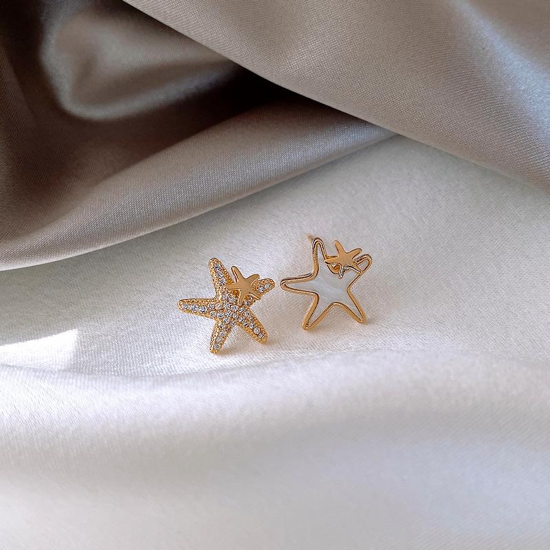 18k zircon fritillary starfish asymmetric stud earrings summer small fresh earrings fashion earrings