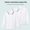 Children's White Cotton Polo Shirt with Striped Collar - Long Sleeve School Uniform for Boys and Girls