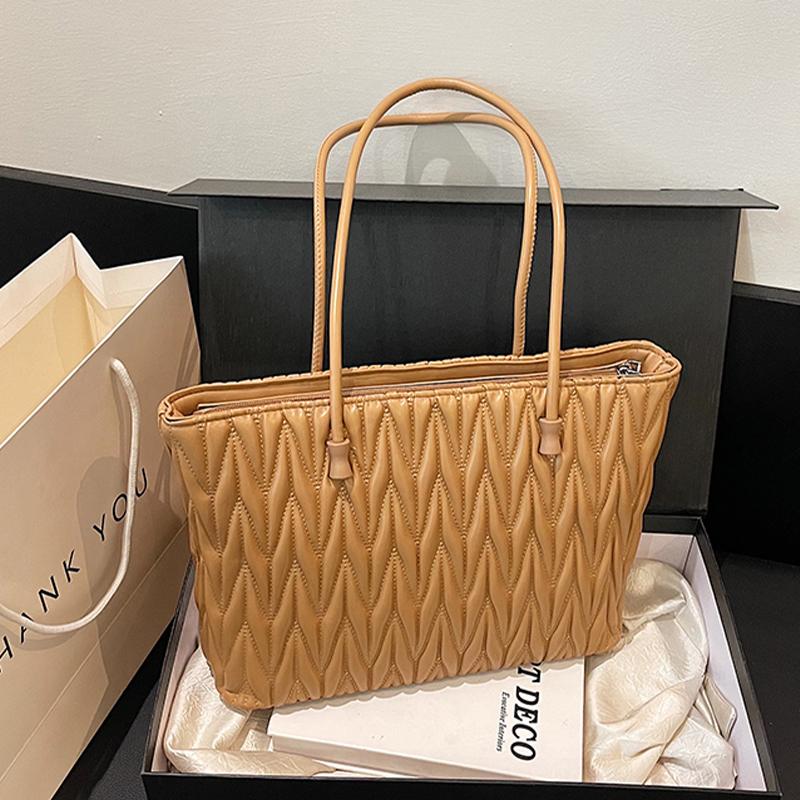 Designer Quilted Shoulder Bag Women Khaki Pu Leather Handbag Fashion Ladies Commute Laptop Tote Large Capacity Shopping Bag