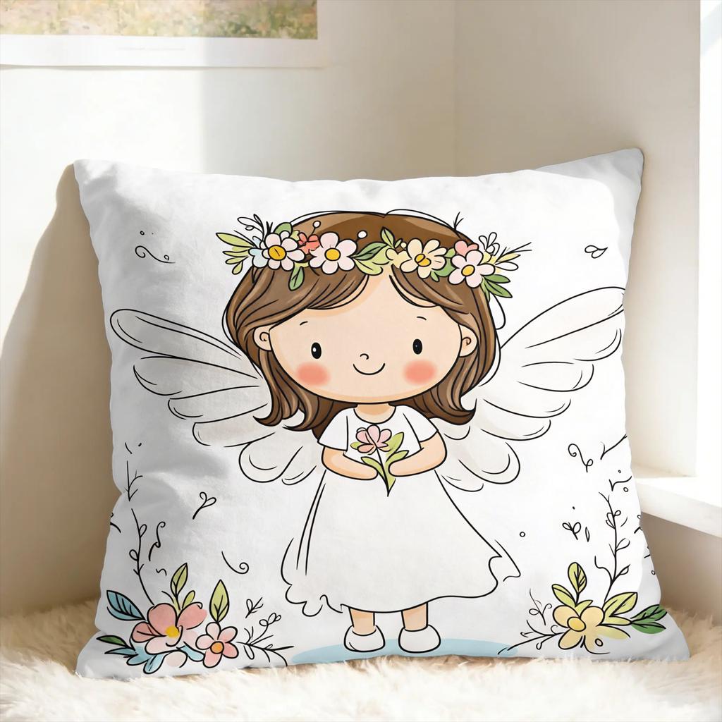Pillow Cover Watercolor Cute Angel Girls  Novelty Pillow Case For Sofa Home Decoration Pillowcases