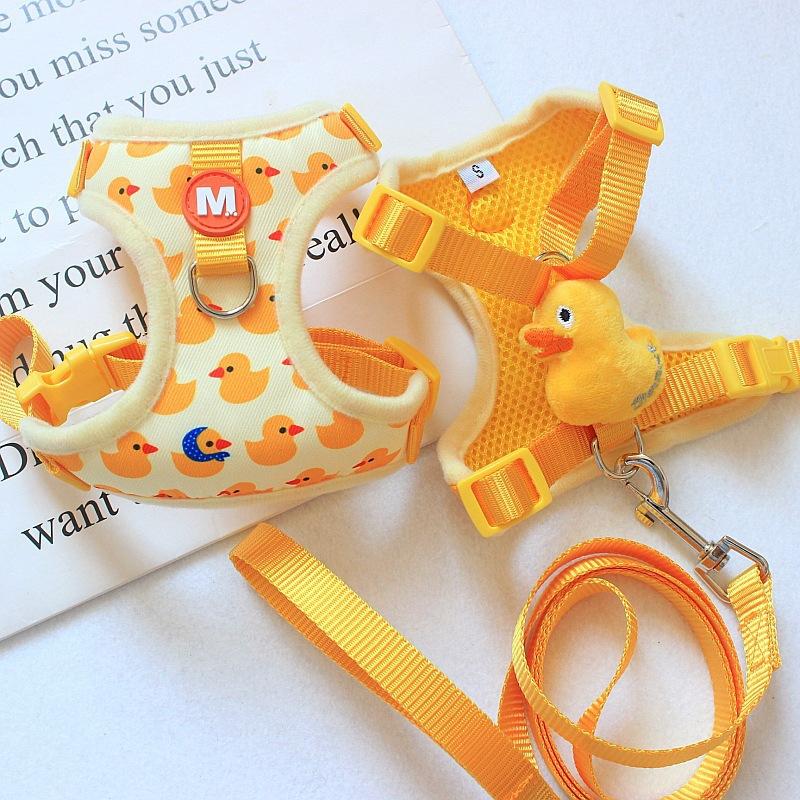Undershirt Dog Leash Chest Harness Set Small Dog Biker Teddy Cat Chest Harness Dog Walking Leash (as the picture,XS(old))