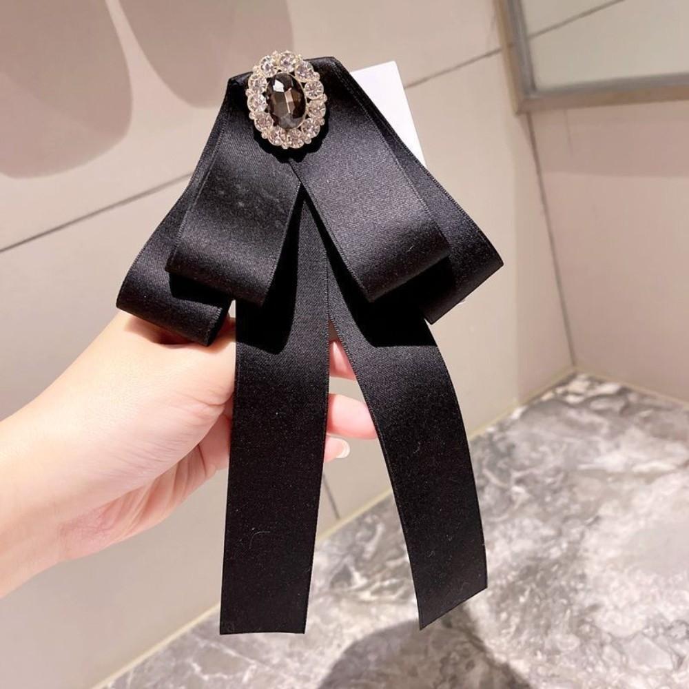 Crystal Rhinestone Ribbon Bowtie Brooch Black Shirt Collar Pin Dress Shirt Accessories чёрный