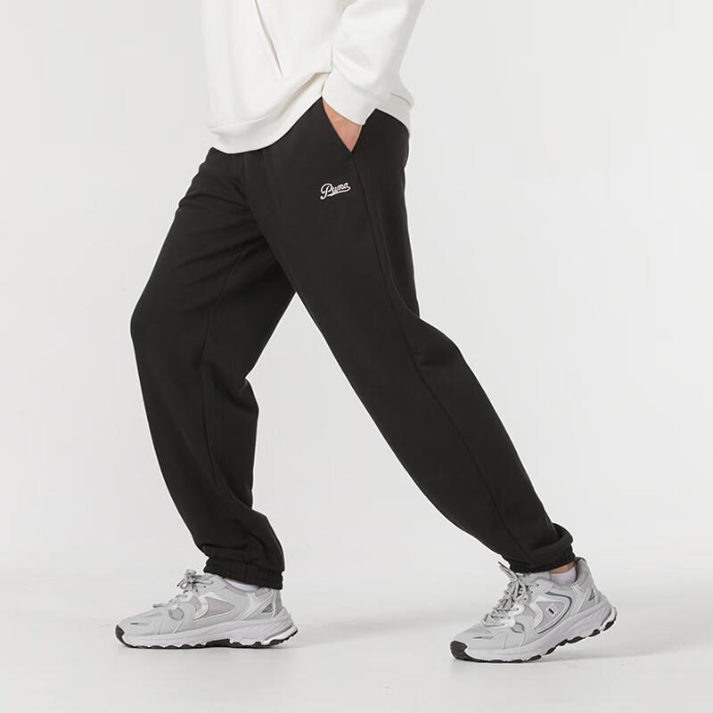 Puma Logo Embroidered Drawstring Cuffed Casual Pants Men bottoms Black 630948-01
