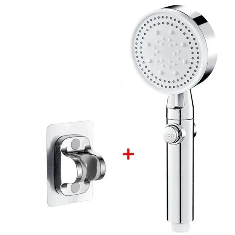 5 Adjustable Modes Shower Head High Pressure Bathroom Accessories Showerheads with Hose Water Saving One-Key Stop Spray Nozzle