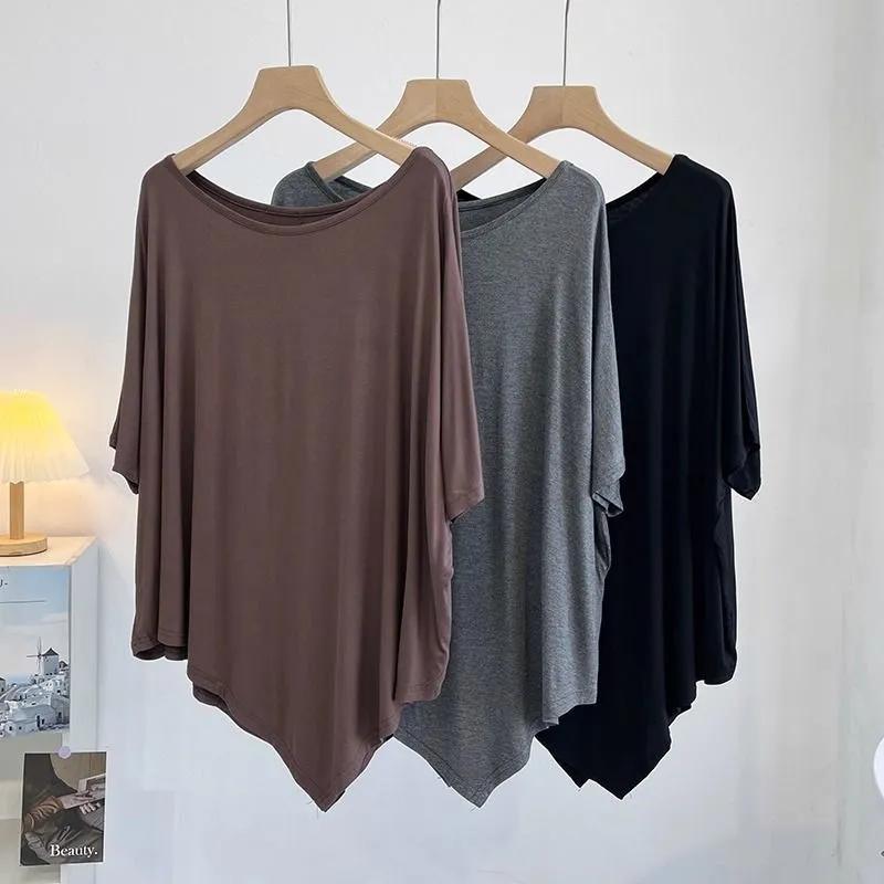 T-shirt Damski Jednolity Kolor Codzienny Duży Rozmiar Luźny Okrągły Dekolt Pulower Krótki Rękaw Top
