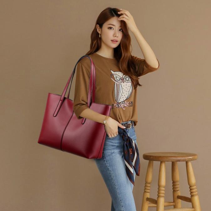 Handbag Large Capacity Women's Bag New Soft Leather Texture Tote Bag Simple Retro Women's Shoulder Bag