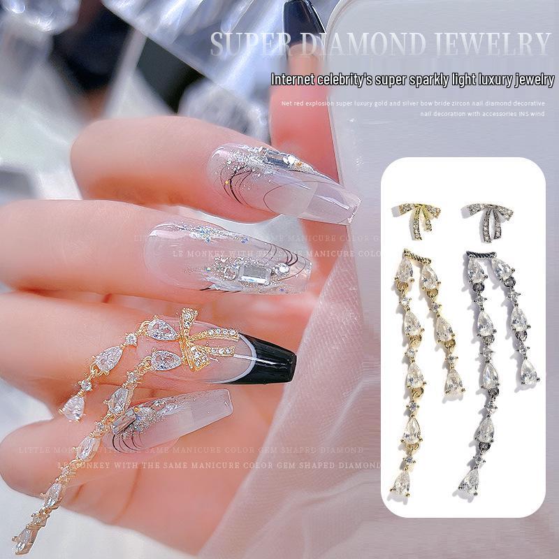

Gold & Silver Chain Japanese Bow Zircon Nail Art - Super Sparkly & Gentle Alloy