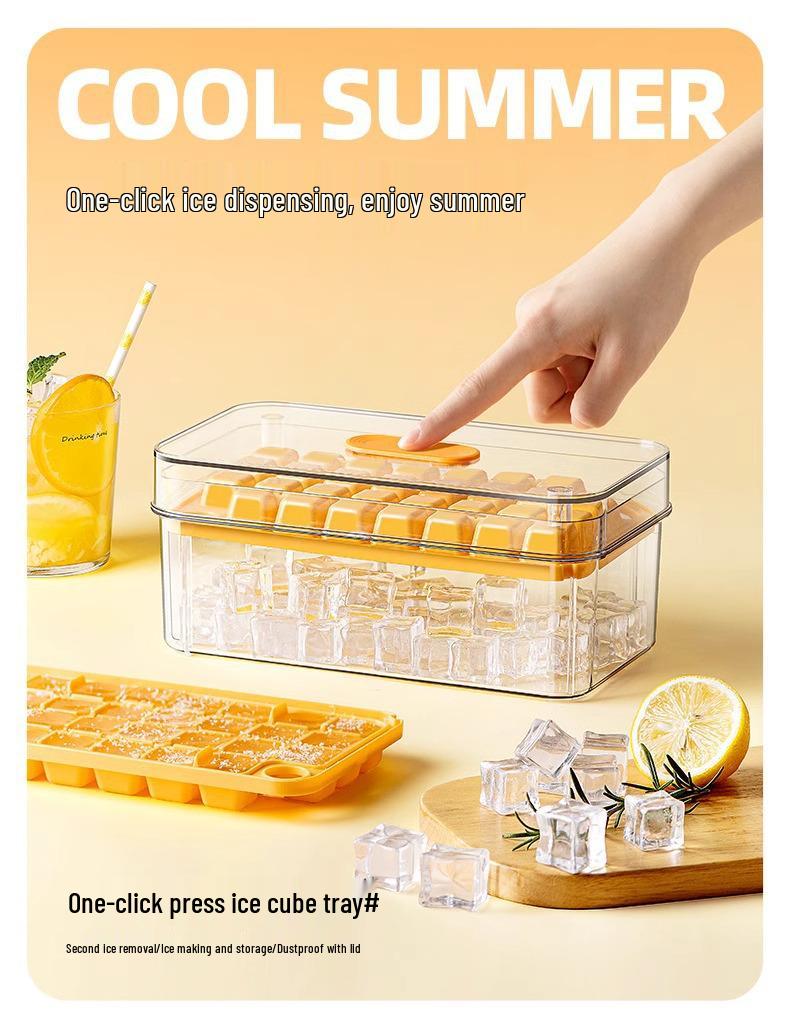 Press-Type Ice Cube Tray with Lid - Food Grade Storage Box for Homemade Ice Cubes