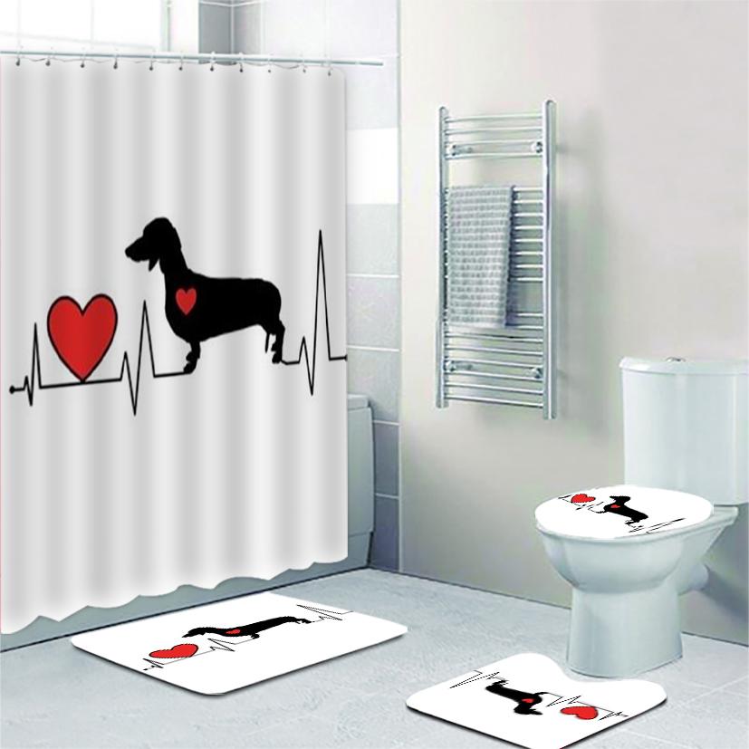 Funny Cute Dachshund Dog Bathroom Curtains Set Shower Curtain Set Cartoon Sausage Dog Bath Mat Rugs Butt Dog Animal Home Decor