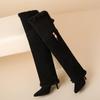 Krazing Pot Flock Pointed Toe Thin High Heels Size 46 Size 45 Winter Slip on Plus Size Women Keep Warm Over-the-knee Boots