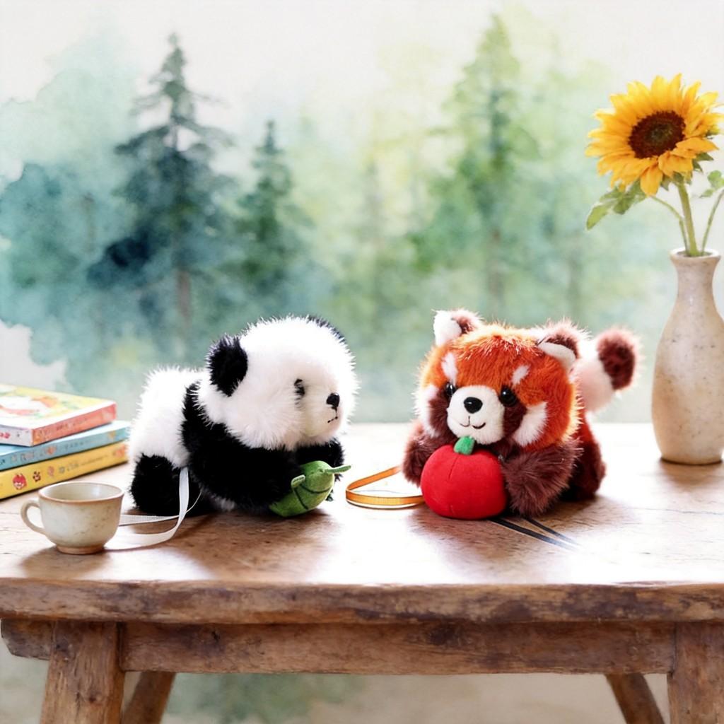 Panda Plush Toy With Magnetic Sucking Small Raccoon For Kids Gift And Collectors