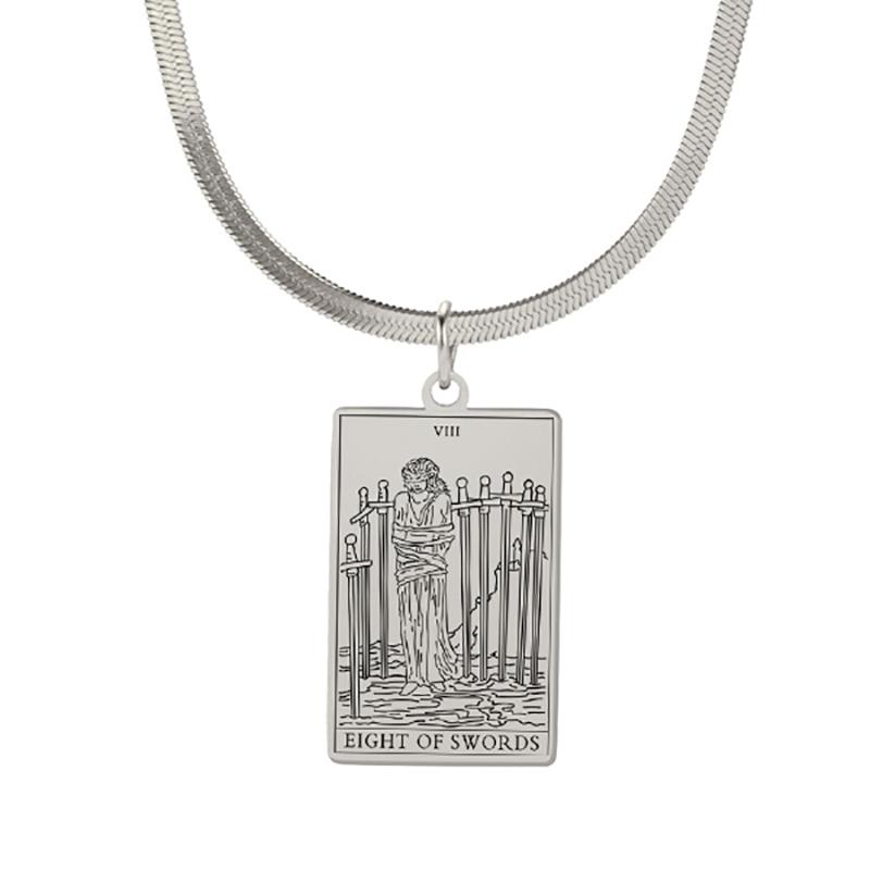 Tarot Cards Necklace for Women Stainless Steel Snake Chain Suit of Swords Traditional Tarot Art Minor Arcana Amulet Jewelry