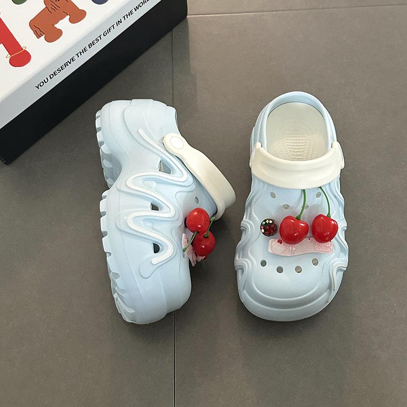 Cartoon cherry breathable hollow sandals summer new fashion versatile casual thick sole heightening hole shoes women