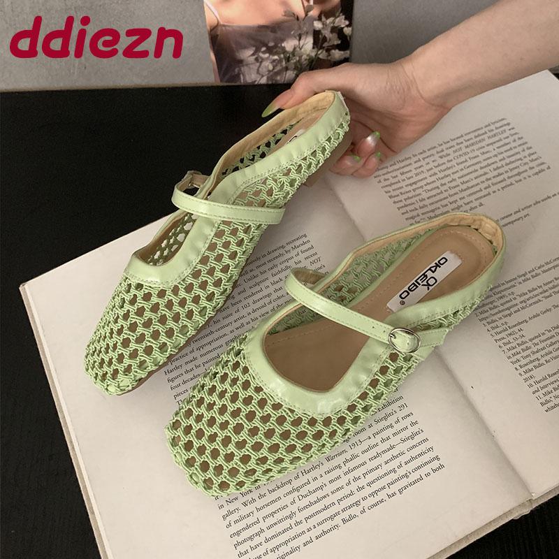 Fashion Footwear Shallow Ladies Flats Mary Janes Shoes New In Summer Spring Female Buckle Fashion Weave Women Flats Slip On Shoes