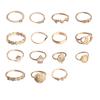 Vintage Beauty Avatar Gold Coin Cross Pattern Love Fatima Palm Ring 15-piece Ring Set