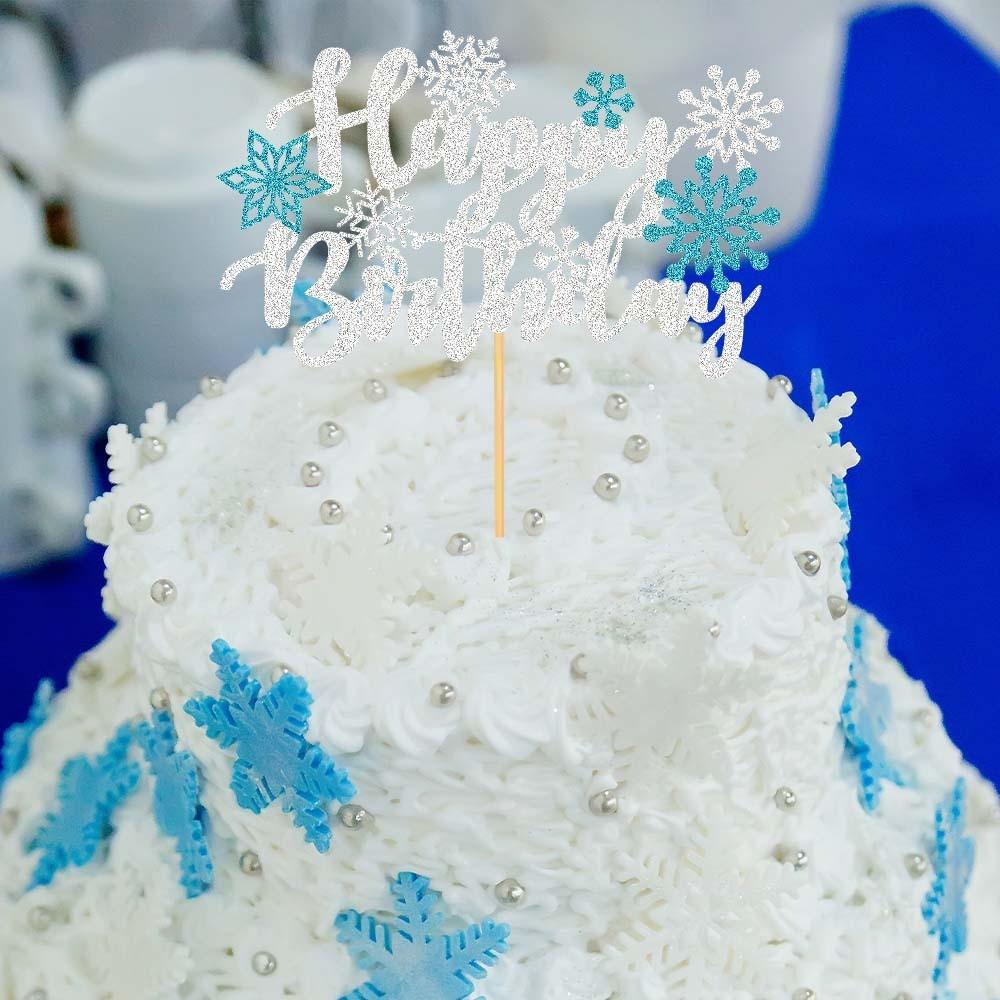 White Letter Snowflake Pattern Glitter Paper Birthday Cake Decoration Plugin