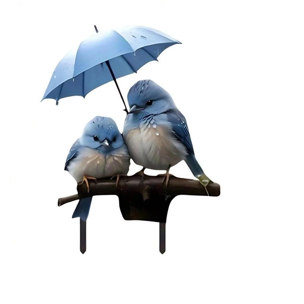 Umbrella Decor Blue Bird Garden Figurine Waterproof Acrylic Yard Ornament Lawn Insert Decoration 1pc
