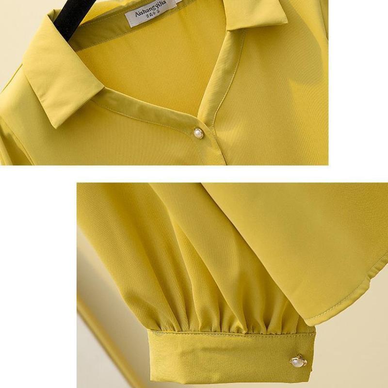 Long Sleeve Chiffon Big Size Tummy Covering Slim Ladies Shirt