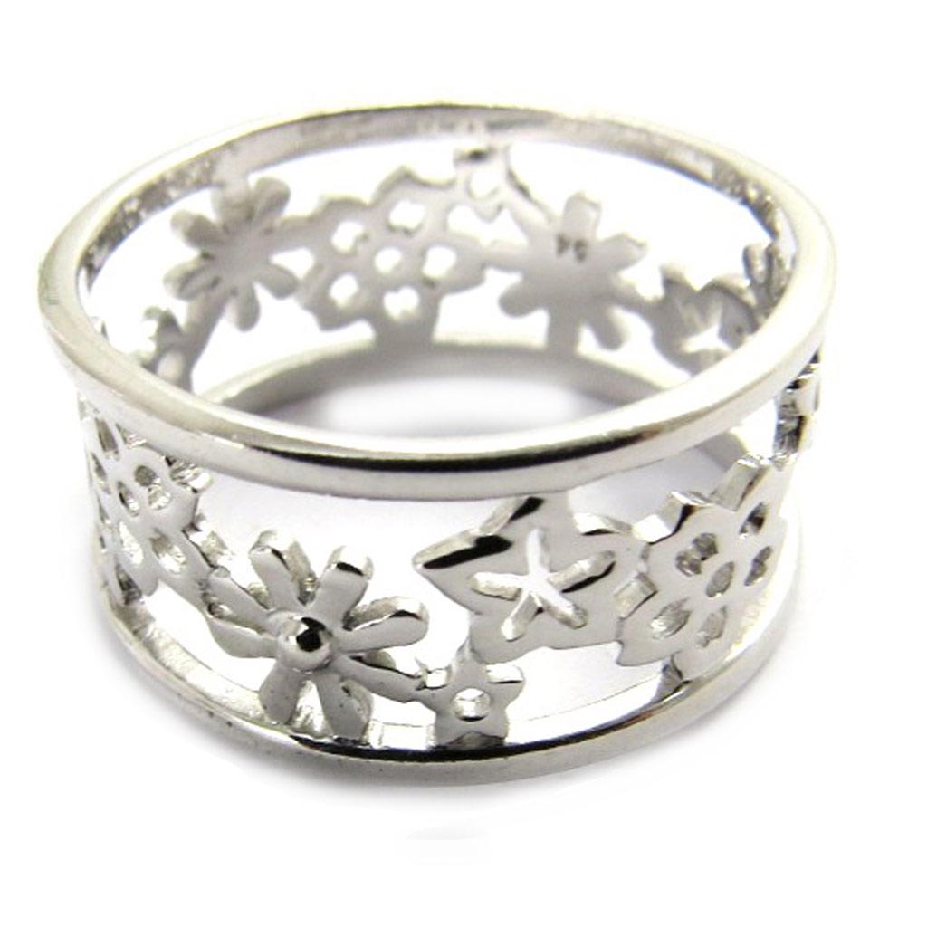 Silver Ring 'Flora' Silver (rhodium) - 9 Mm