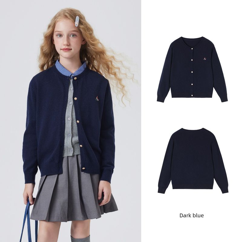 Navigare Italian Small Sailboat Girls' Knitted Cardigan 2026 New Spring Thin Children's Wool Sweater Jacket
