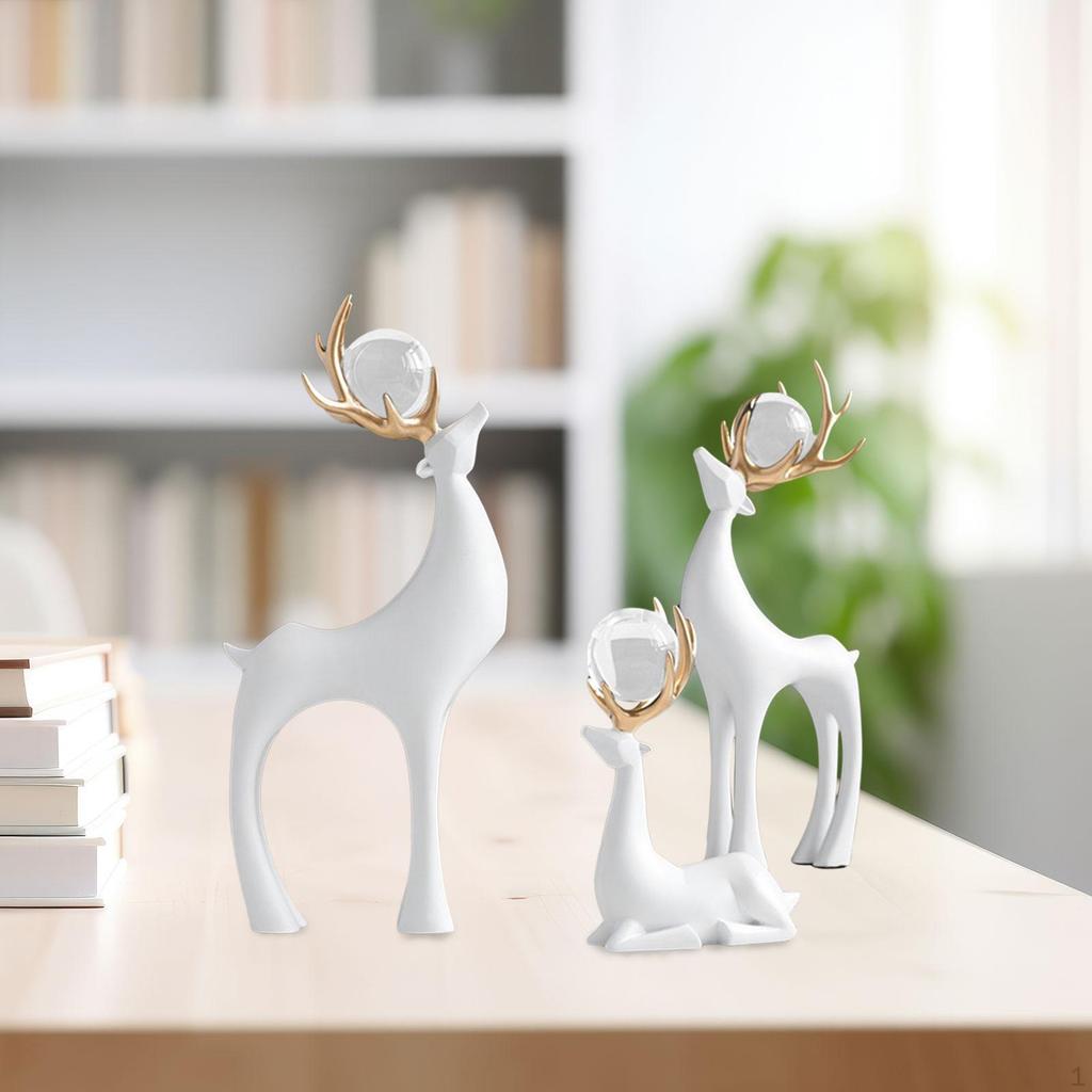 3 Pieces Christmas Elk Statues Reindeer Figurines Ornaments Set Animal Statue for Father's Day