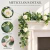 2Pcs Artificial Eucalyptus Vine With White Flowers Faux Greenery Garland For Wedding Arch, Wall And Party Decoration