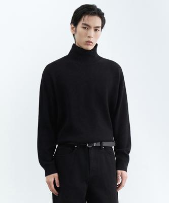 [Victoria Wool] Minimal Ribbed Turtleneck Knit [Black]