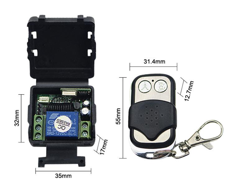 12V Wireless Remote Control Switch & Metal 2-Key Remote for A On/B Off Electric Locks or LED.