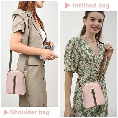 Stylish PU Leather Crossbody Bag for Girls, Women Sling Phone Bag Double Layer Daily Bag with Detachable Shoulder Belt Small Sling Zipper Bag