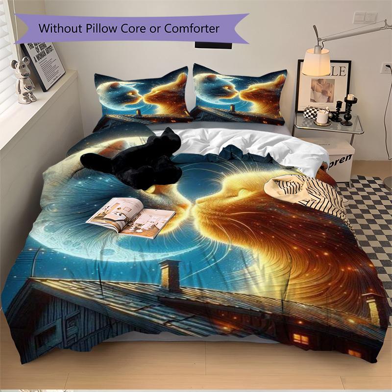 

3pcs Anime Cat Moon Bedding Set - Includes One Quilt Cover and Two Pillowcases (No Core) - Home Decor, Festival Gift, Polyester Fabric - Sui 135x200cm