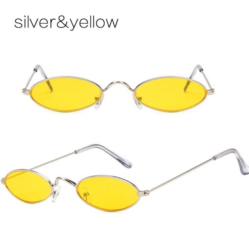 Retro Stil Oval farbige schlanke Sonnenbrille kleinen Metallrahmen flache