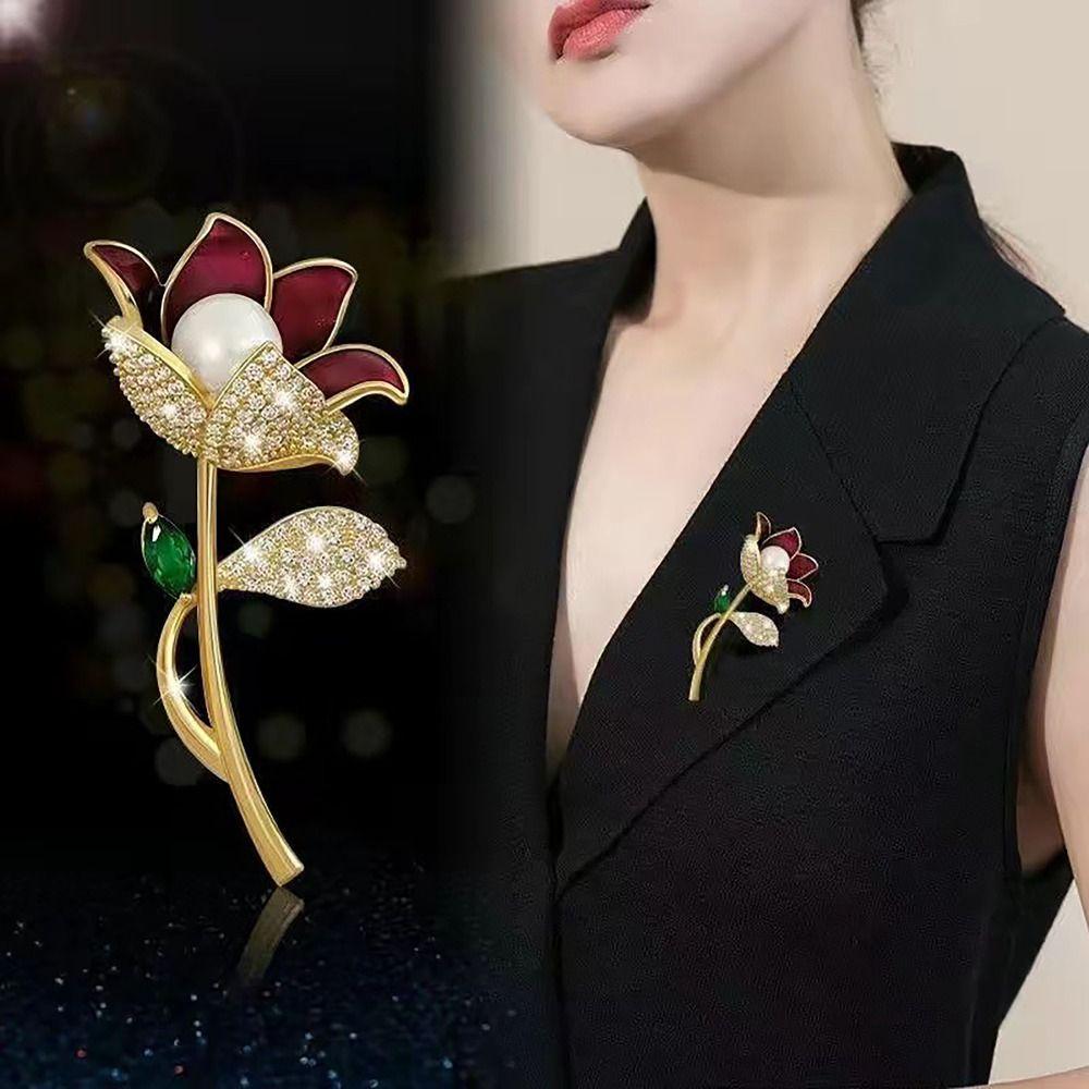 Jewelry Accessories Breast Pin Rhinestone Blouse Brooch Pin Tulip Rose Brooch Valentines Gift